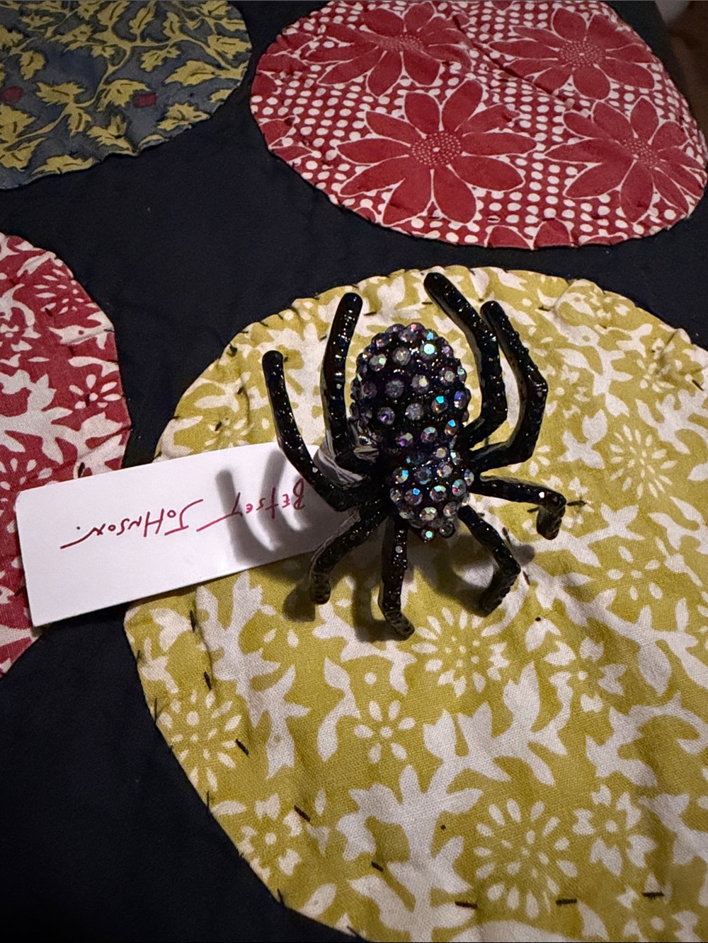 Betsey Johnson Black Spider Ring with Iridescent Rhinestones